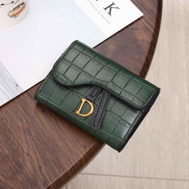 Women's Short Korean Crocodile Embossed Tri Fold Ladies Wallets