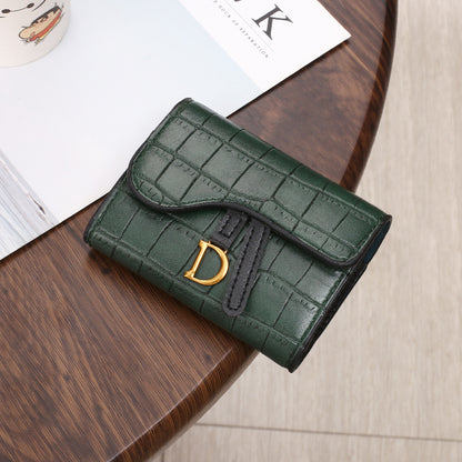 Women's Short Korean Crocodile Embossed Tri Fold Ladies Wallets