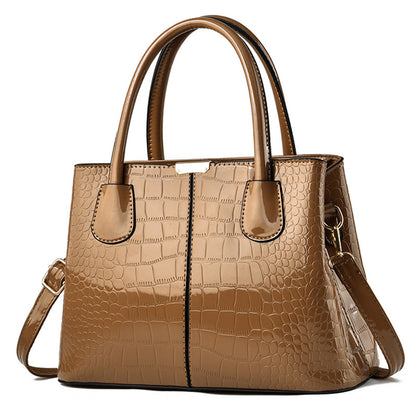 Women's Shining Leather Stone Pattern Simple Large Handbags