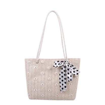 Women's Straw Woven Summer Fresh Simple Flower Shoulder Bags