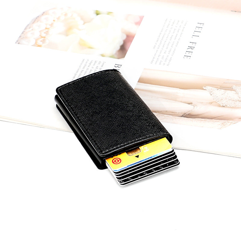 Aluminum Alloy Automatic Pop-up Genuine Leather Multiple Slots Card Holder