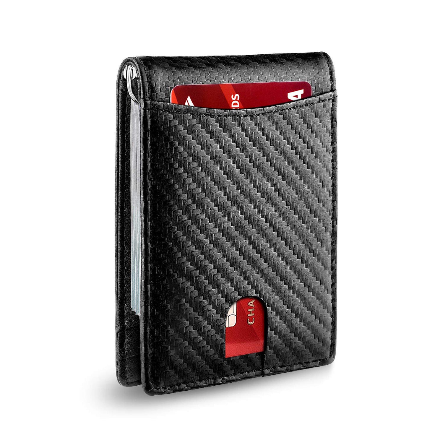 Porte-cartes en cuir et fibre de carbone pour homme avec plusieurs emplacements dorés