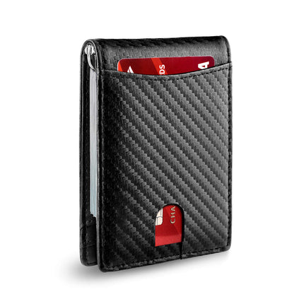 Porte-cartes en cuir et fibre de carbone pour homme avec plusieurs emplacements dorés