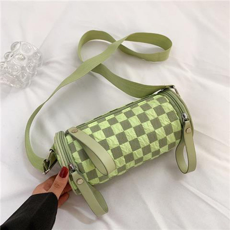 Chessboard Lattice Cylinder Small Female Fashion Bucket Shoulder Bags