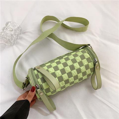 Chessboard Lattice Cylinder Small Female Fashion Bucket Shoulder Bags