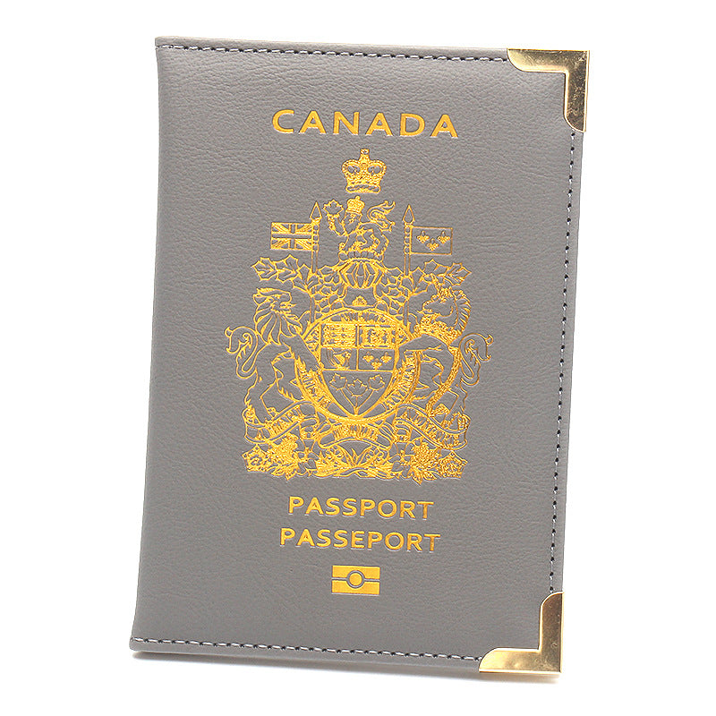 Paquet d'identification doré pour passeport canadien en cuir avec quincaillerie fine