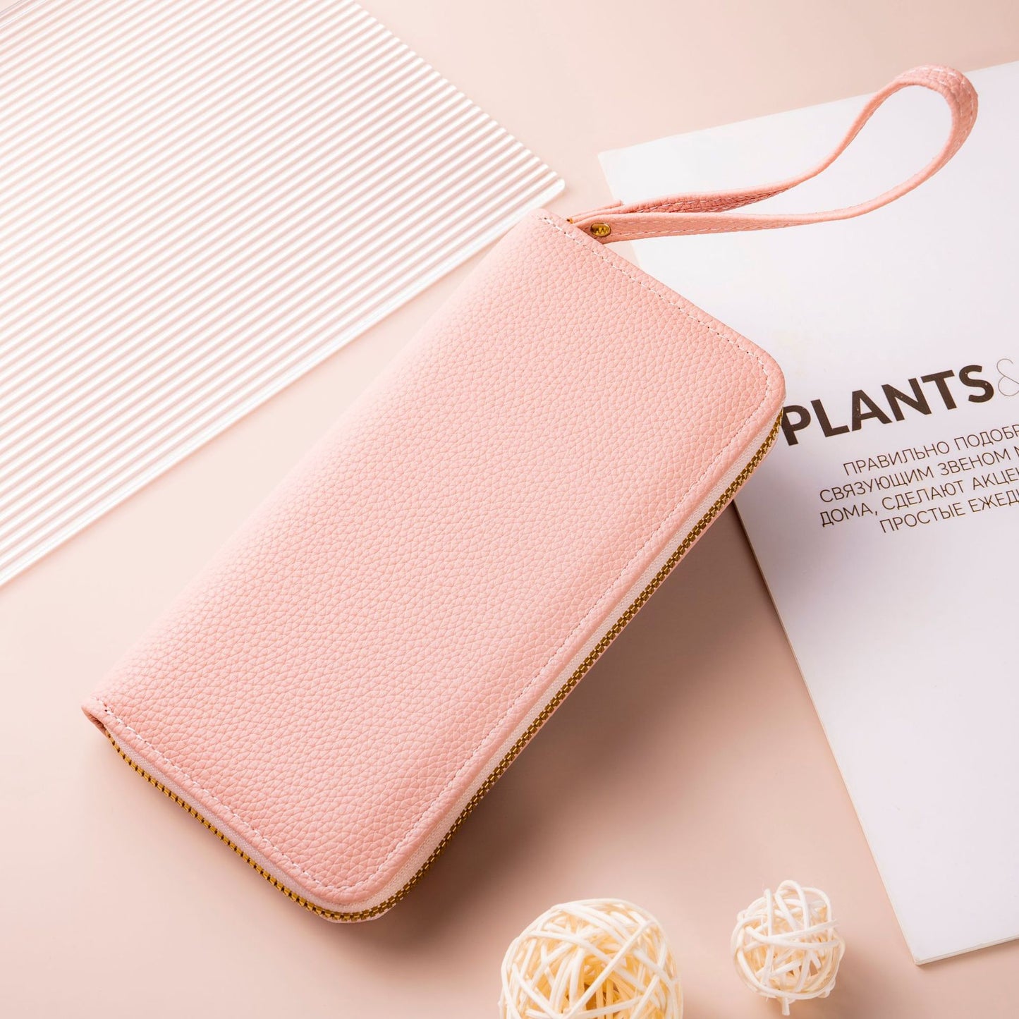 Women's Long Macaron Zipper Lychee Pattern Ladies Wallets