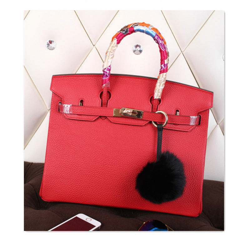 Women's Trendy Head Layer Cowhide Lychee Pattern Shoulder Bags