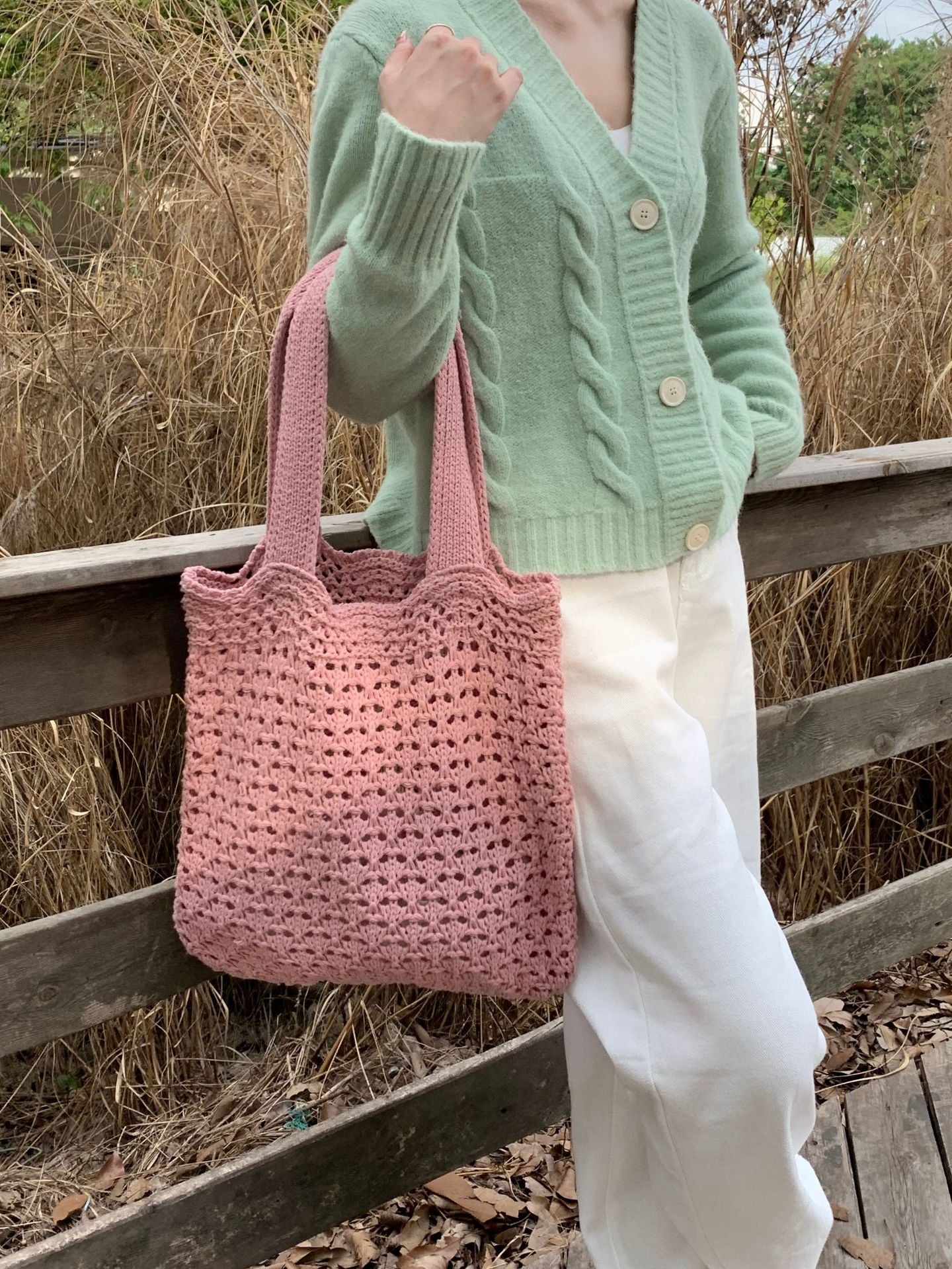 Women's Retro Hollow Knitted Hand-woven Wool Tote Shoulder Bags