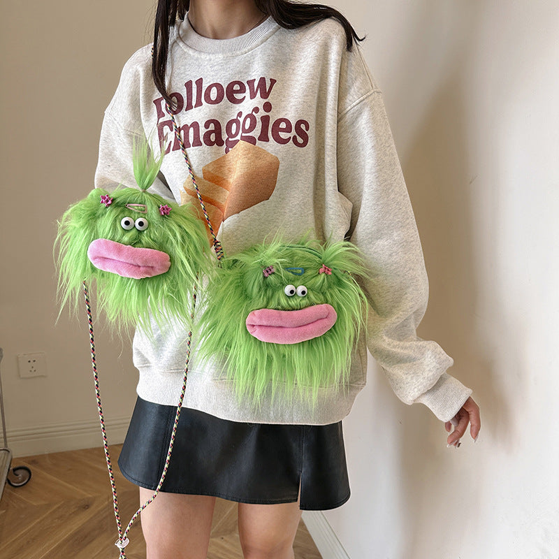 Cute Long Hair Monster Creative Braid Crossbody Bags