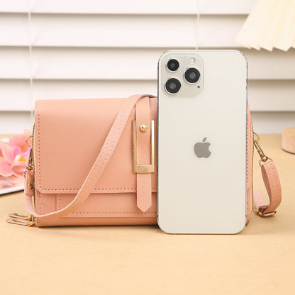 Women's Mobile Korean Stylish Versatile Zipper Solid Color Phone Bags