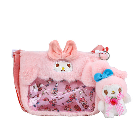 Sac à bandoulière en peluche pour enfants avec pendentif, sac de rangement transparent pour le shopping