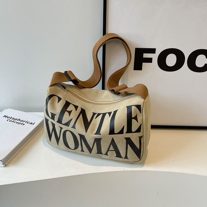 Women's Niche Letter Printing Canvas Contrast Color Bags