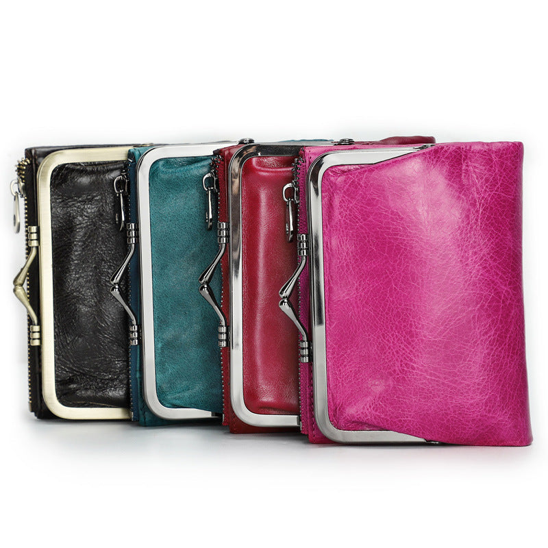 Women's Swiping First Layer Cowhide Fashion Iron Ladies Wallets