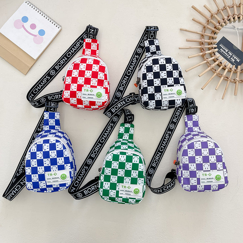 Children's Cute Boy Fashion Personality Chessboard Small Bags