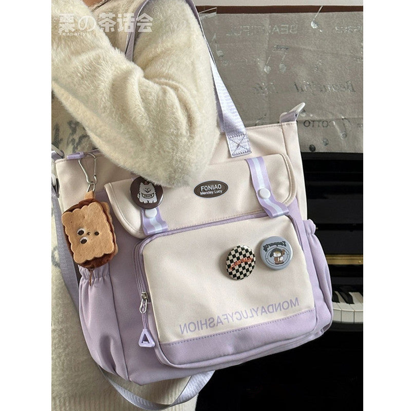 Women's Contrast Color Tuition Canvas For Junior High Crossbody Bags