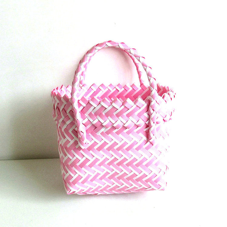 Women's Woven Color Matching Plastic Hand Gift Handbags