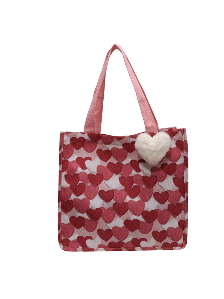 High-grade Large Capacity Female With Hearts Shoulder Bags