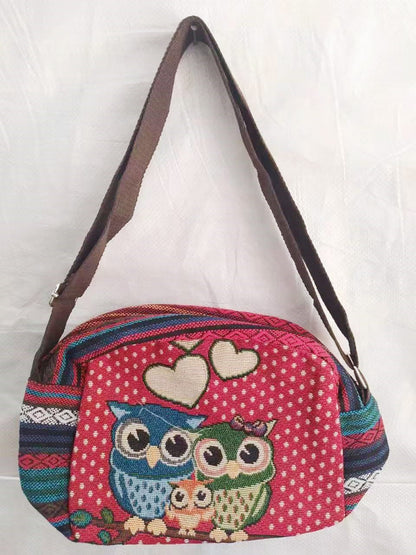 Cute Female Embroidered Elephant Owl Summer Crossbody Bags