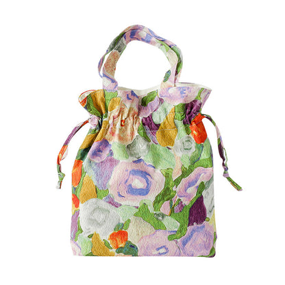 Floral Drawstring Printed Pocket Style Storage Shoulder Bags