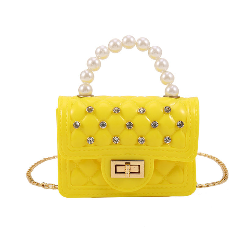 Pearl Hand Mini Portable Diamond Check Crossbody Bags