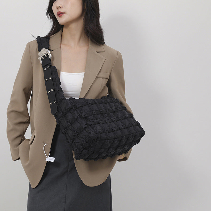 Pleated Cloud Female Niche Plaid Puff Shoulder Bags