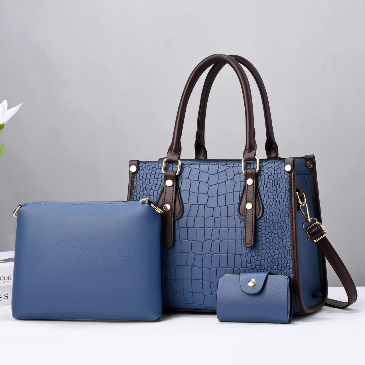 Women's Color Stone Pattern Texture Fashionable Three-piece Handbags