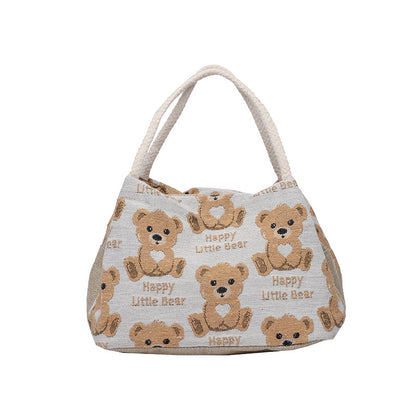 Linen Female Cartoon Cute Bear Box Handbags