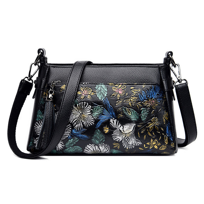 Women's Soft Leather Pouch Printed Mother-in-law Portable Crossbody Bags