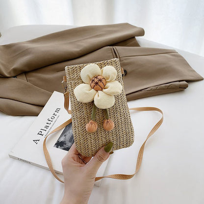 Straw Woven Mobile Female Western Style Walking Phone Bags