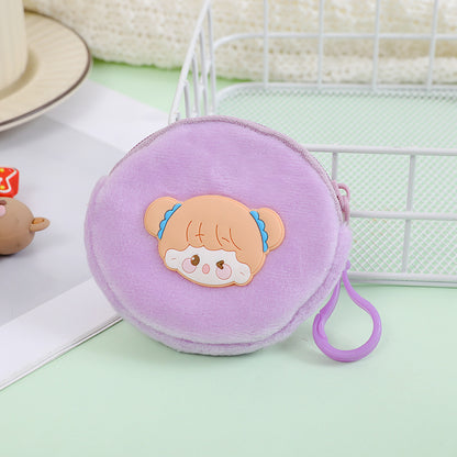 Porte-monnaie rond en peluche avec fermeture éclair pour enfants