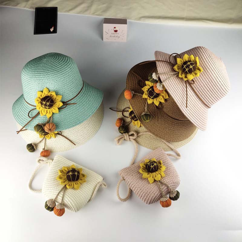 Ensemble de chapeaux tissés tendance pour enfants, mini sacs à bandoulière à fleurs pour enfants