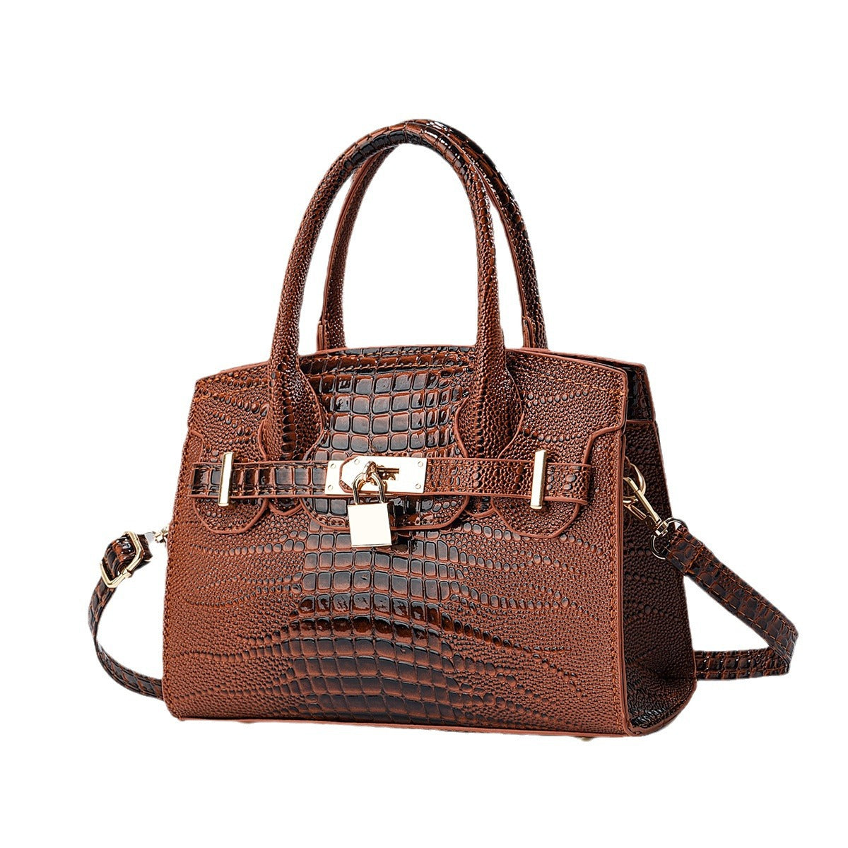 Beautiful Bright Leather Stone Pattern Alligator Handbags