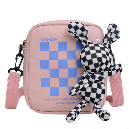 Women's Fashion Nylon Cute Rabbit Female Plaid Shoulder Bags