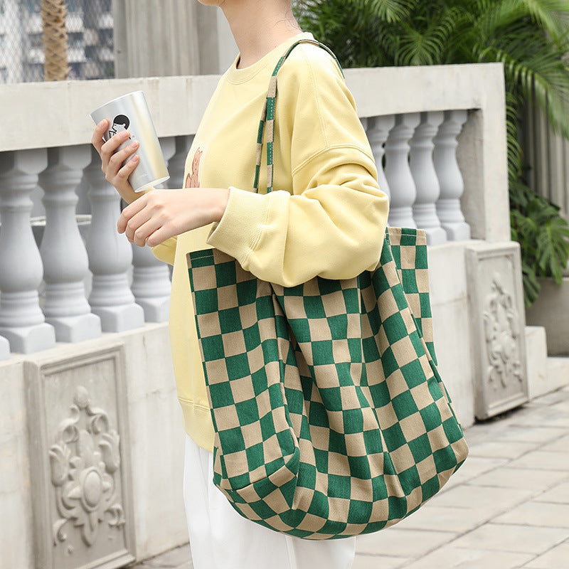 Women's Leisure Artistic Canvas Niche Plaid Printed Shoulder Bags