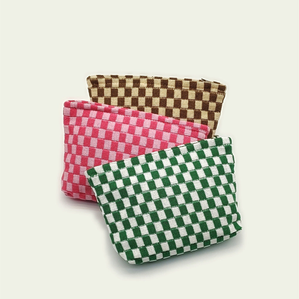 Wool Chessboard Grid Capacity Pencil Knitted Bags