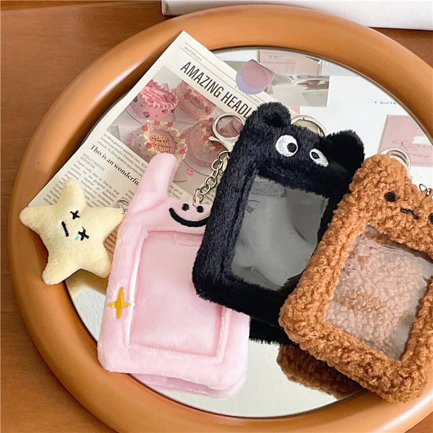 Porte-cartes en peluche avec fil de viande séchée au sésame noir