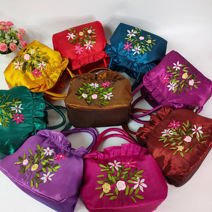 Women's Zipper Handmade Ribbon Embroidered Mom Shopping Handbags