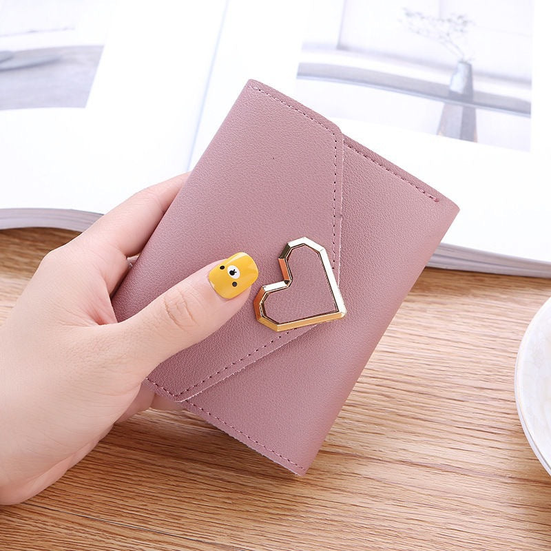 Women's Vintage Little Fresh Metal Heart-shaped Short Ladies Wallets