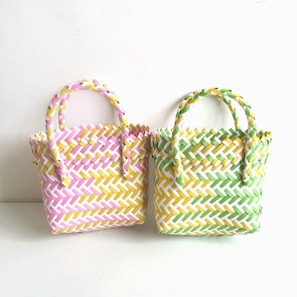 Women's Woven Color Matching Plastic Hand Gift Handbags