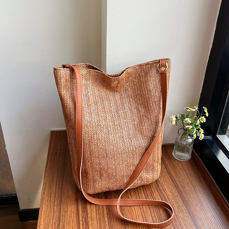 Women's Summer Straw Woven Fashion Texture Bucket Crossbody Bags