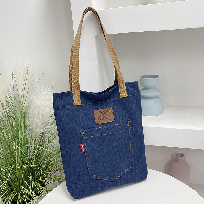 Textured Denim Canvas Female Class Commuting Handbags