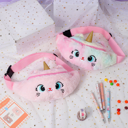 Charmant cadeau petit licorne poilue mignon sacs banane pour enfants