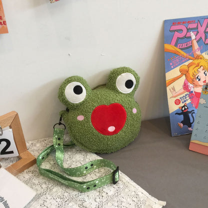 Sacs à bandoulière pour enfants en peluche grenouille verte solitaire et drôle