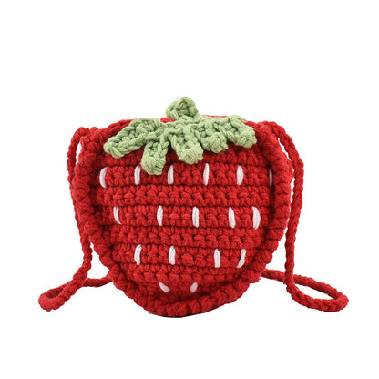 Children's Cute Strawberry Woolen Yarn Hand-woven Knitted Children's Shoulder Bags