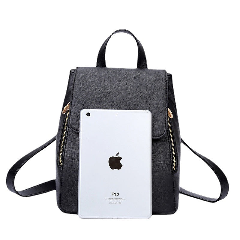 Women's Zipper Iron Side Drawstring Flip Korean Backpacks