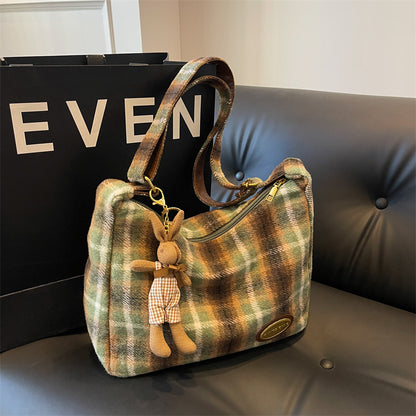 Women's American Retro Plaid Woolen Minority Fashion Crossbody Bags