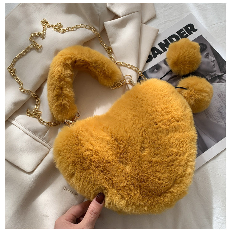 Women's Portable Heart Fashion Plush Heart-shaped Handbags