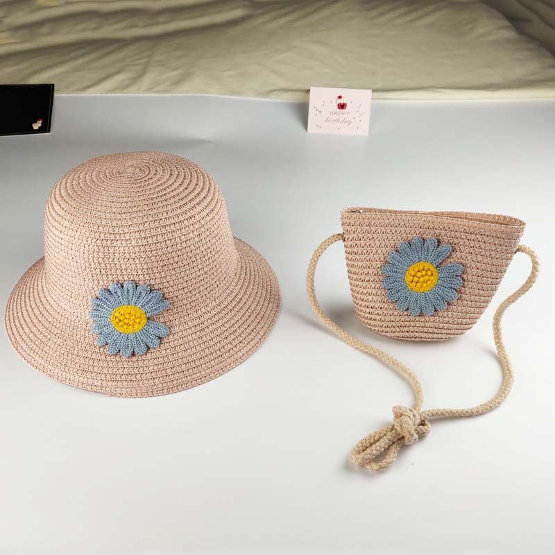 Ensemble de chapeaux tissés tendance pour enfants, mini sacs à bandoulière à fleurs pour enfants