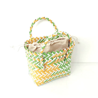 Women's Woven Color Matching Plastic Hand Gift Handbags